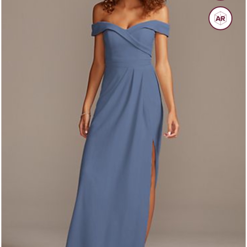 Off-the-shoulder stretch crepe bridesmaid dress